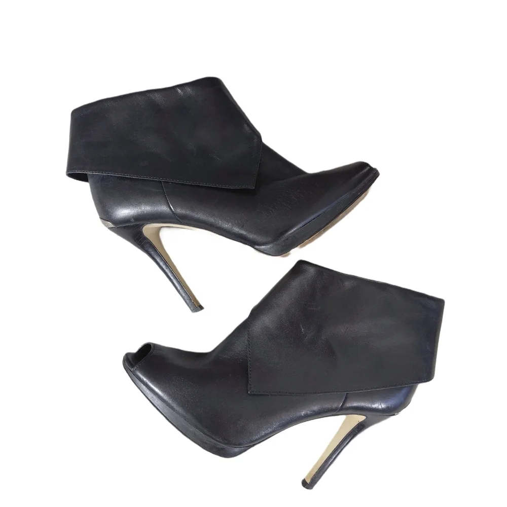Michael Kors Black Leather Peep Toe Heeled Ankle Boots Size 7 M Booties